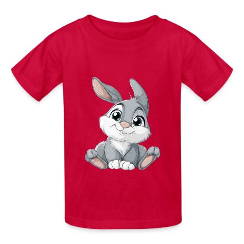 Joyful Grey and White Baby Rabbit Cartoon - Heavyweight Kid's T-Shirt