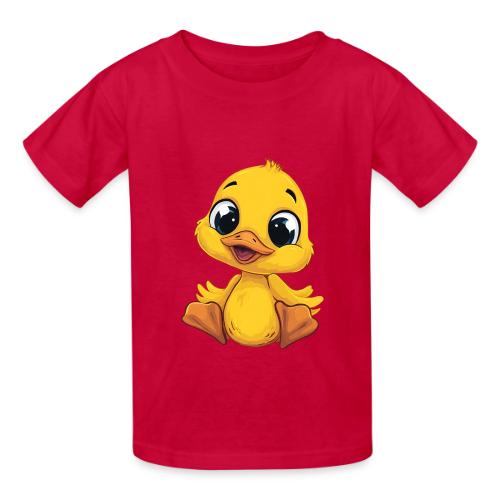Sweet Yellow Cartoon Duck Sitting Happily - Heavyweight Kid's T-Shirt