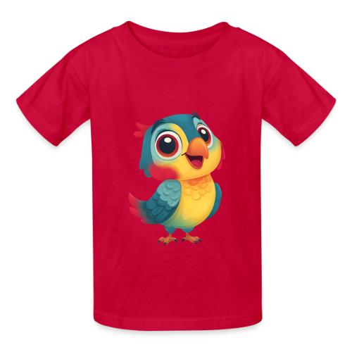 Bright Cartoon Parrot with Joyful Expression - Heavyweight Kid's T-Shirt