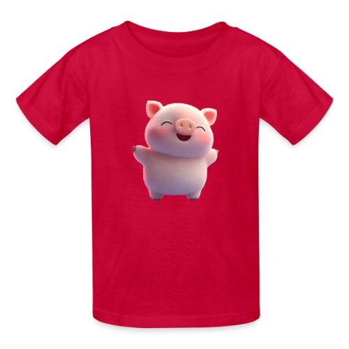 Cute Cartoon Baby Pig Standing Arms Up - Heavyweight Kid's T-Shirt