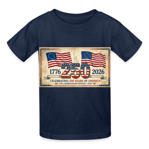 USA 250th Anniversary Flags Emblem - Heavyweight Kid's T-Shirt