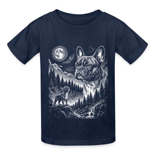 Vintage French Bulldog Moon Howling Tee - Heavyweight Kid's T-Shirt