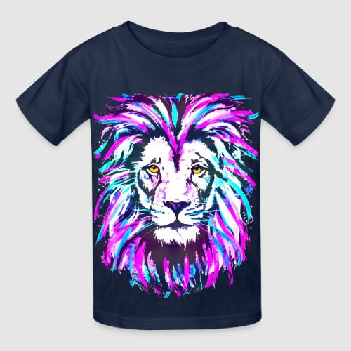 Neon Pink Lion Head Portrait Drawing - Purple Lion - Heavyweight Kid's T-Shirt