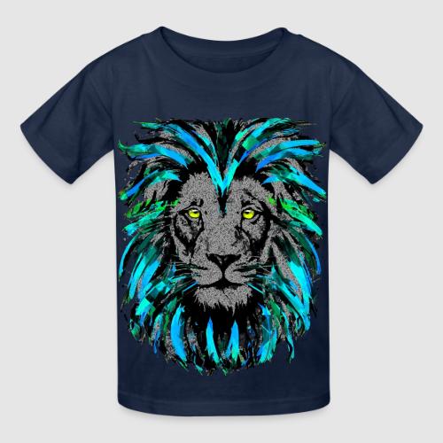 Turquoise Lion Head Drawing - Zodiac Leo - Heavyweight Kid's T-Shirt