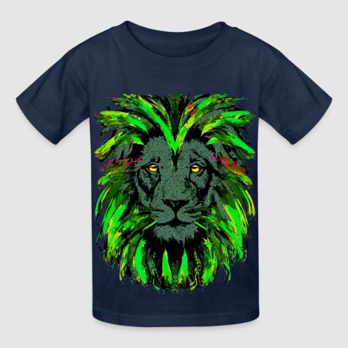 Green Lion Head Portrait Drawing - Green Lion - Heavyweight Kid's T-Shirt