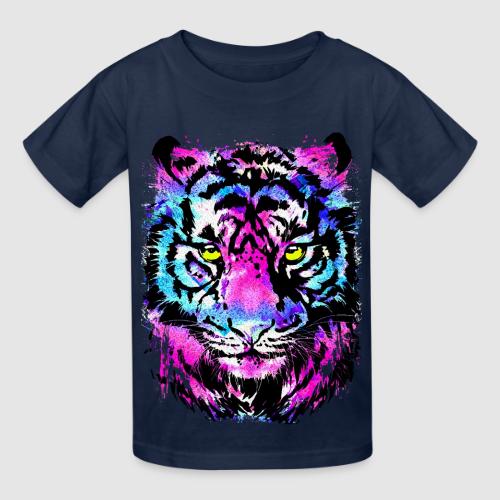Neon Pink Tiger Head Portrait Drawing - Blue Tiger - Heavyweight Kid's T-Shirt