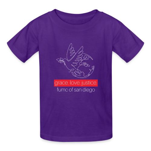 Grace. Love. Justice.- dove and earth graphic - Gildan Ultra Cotton Youth T-Shirt
