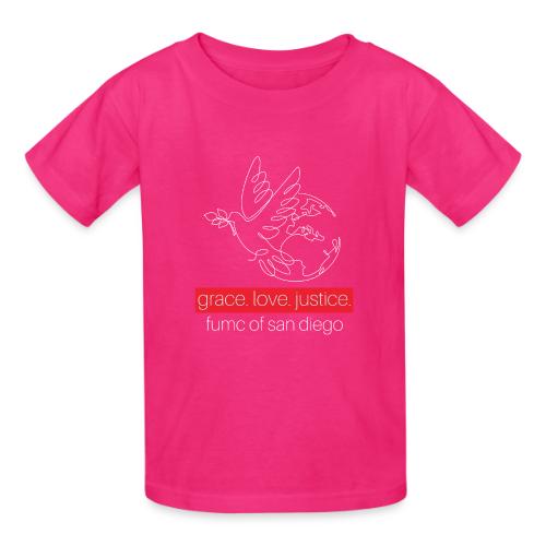 Grace. Love. Justice.- dove and earth graphic - Gildan Ultra Cotton Youth T-Shirt