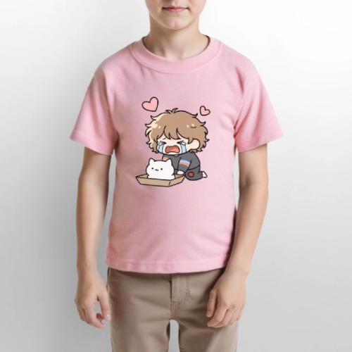 Crying Chibi Boy with Stray Cat - Gildan Ultra Cotton Youth T-Shirt