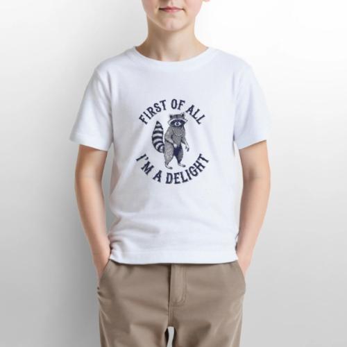 Funny Raccoon Tee – First Of All I'm A Delight - Gildan Ultra Cotton Youth T-Shirt