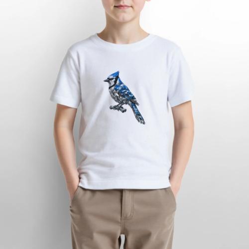 Silver Blue Jay on Perch - Gildan Ultra Cotton Youth T-Shirt