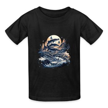 Fish Fish Carp Angler Fish Fishing - Gildan Ultra Cotton Youth T-Shirt - black - Front - Maike (125cm)
