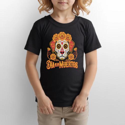Dia De Los Muertos Dog Skull Flowers - Gildan Ultra Cotton Youth T-Shirt