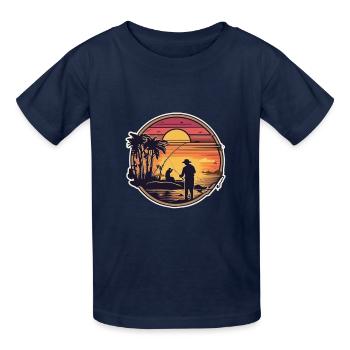 Fishing Retro Fishing Fish - Gildan Ultra Cotton Youth T-Shirt - navy - Front - Braiden (125cm)