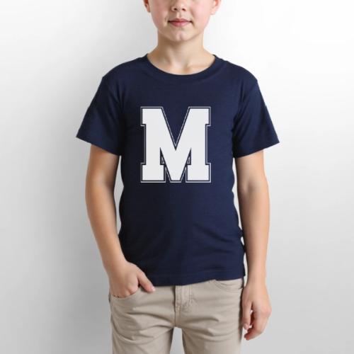 White Letter M – Varsity Alphabet Monogram - Gildan Ultra Cotton Youth T-Shirt