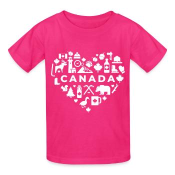 Canada White Heart - Gildan Ultra Cotton Youth T-Shirt - fuchsia - Front - Jaiden (125cm)