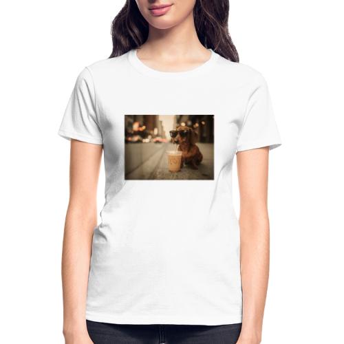 Funny Dachshund Iced Coffee Lover Tee - Gildan Ultra Cotton Ladies T-Shirt
