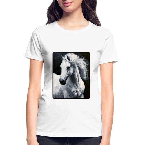 White Horse Oil Painting Design - Gildan Ultra Cotton Ladies T-Shirt