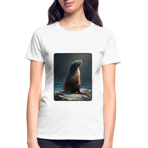 Fur Seal Artistic Shore Portrait Design - Gildan Ultra Cotton Ladies T-Shirt