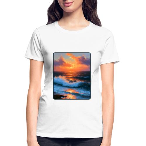 Sunset Storm Waves Oil Painting - Gildan Ultra Cotton Ladies T-Shirt