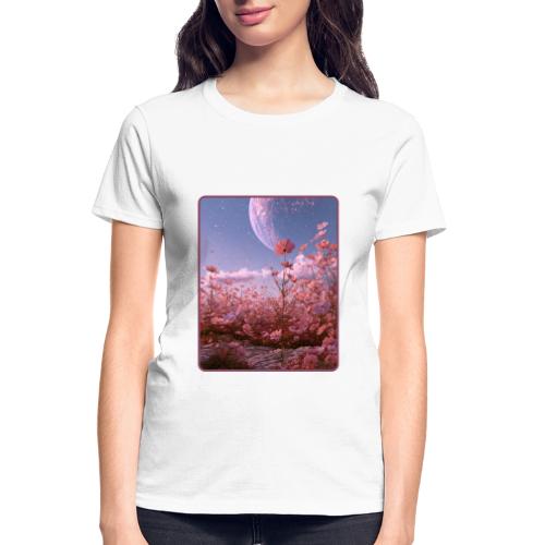 Cosmic Moon & Cosmos Flowers Art - Gildan Ultra Cotton Ladies T-Shirt