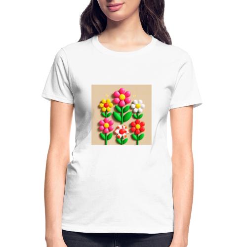 3D Flowers and Butterflies in Amber, Floral Design - Gildan Ultra Cotton Ladies T-Shirt