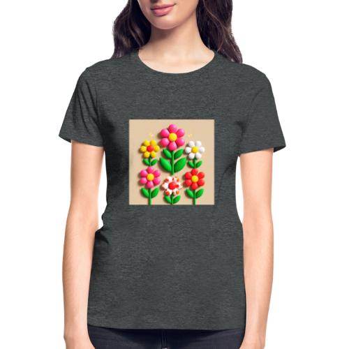 3D Flowers and Butterflies in Amber, Floral Design - Gildan Ultra Cotton Ladies T-Shirt