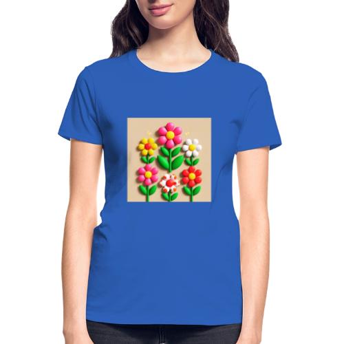 3D Flowers and Butterflies in Amber, Floral Design - Gildan Ultra Cotton Ladies T-Shirt