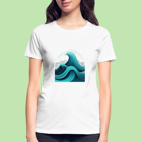 Dynamic Ocean Wave Illustration - Gildan Ultra Cotton Ladies T-Shirt