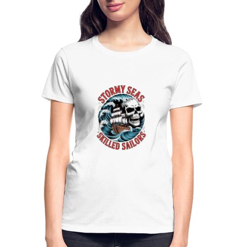Stormy Seas Skull Pirate Ship Nautical Ocean Waves - Gildan Ultra Cotton Ladies T-Shirt
