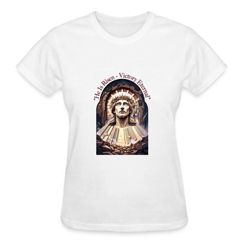 Easter He Is Risen Face of Christ T Shirt, Gift - Gildan Ultra Cotton Ladies T-Shirt