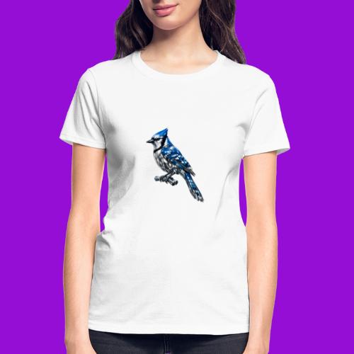 Silver Blue Jay on Perch - Gildan Ultra Cotton Ladies T-Shirt
