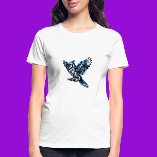 Silver Blue Jay Open Wing Perch - Gildan Ultra Cotton Ladies T-Shirt