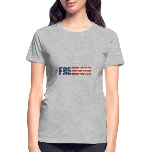 Freedom American Flag Distressed Patriotic Shirt - Gildan Ultra Cotton Ladies T-Shirt
