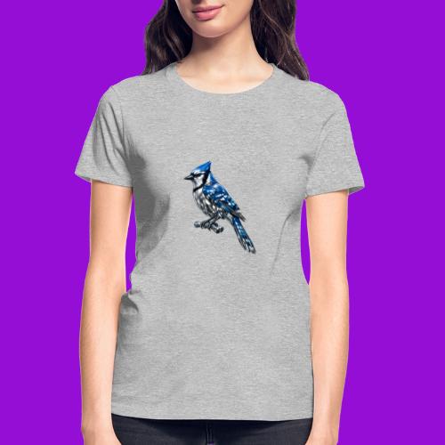 Silver Blue Jay on Perch + Flight Stages 2-print - Gildan Ultra Cotton Ladies T-Shirt