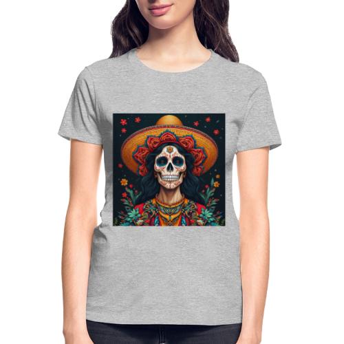 Charra Skull Art | Traditional Mexican Design - Gildan Ultra Cotton Ladies T-Shirt