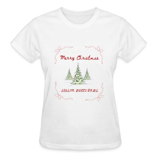 Beautiful Green Christmas Tree Graphic - Gildan Ultra Cotton Ladies T-Shirt