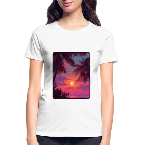 Tropical Sunset Palm Silhouette Design - Gildan Ultra Cotton Ladies T-Shirt