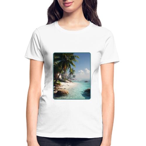 Tropical Beach Paradise Palm Design - Gildan Ultra Cotton Ladies T-Shirt