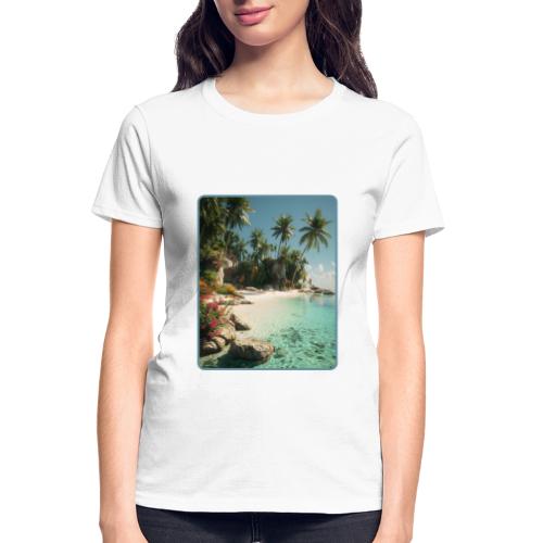 Serene Tropical Beach Floral Design - Gildan Ultra Cotton Ladies T-Shirt
