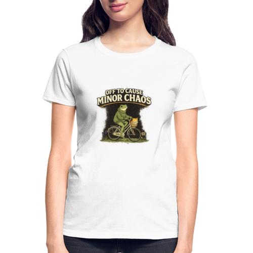 Minor Chaos Vintage Frog and Cat on Bicycle - Gildan Ultra Cotton Ladies T-Shirt