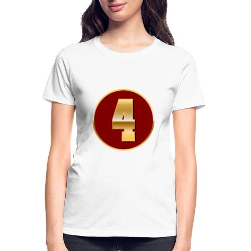 Number 4 in Gold Varsity Font - Gildan Ultra Cotton Ladies T-Shirt