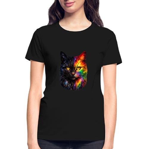 Cosmic Galaxy Rainbow Cat - Gildan Ultra Cotton Ladies T-Shirt