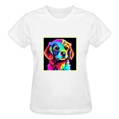 Rainbow Dog Portrait Art - Gildan Ultra Cotton Ladies T-Shirt