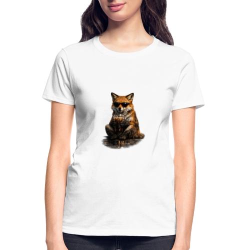 Cool Red Fox Wearing Sunglasses Drinking Coffee - Gildan Ultra Cotton Ladies T-Shirt