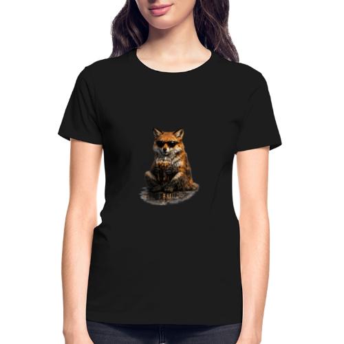 Cool Red Fox Wearing Sunglasses Drinking Coffee - Gildan Ultra Cotton Ladies T-Shirt