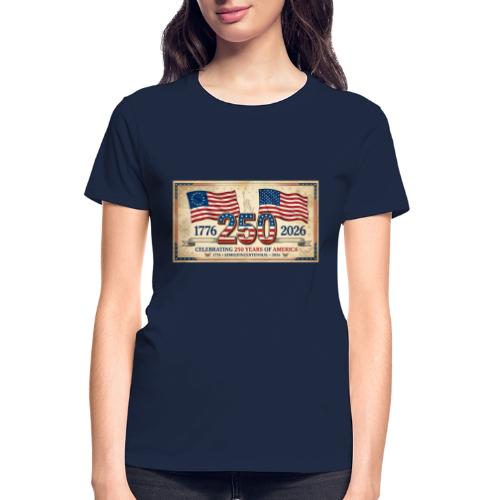 USA 250th Anniversary Flags Emblem - Gildan Ultra Cotton Ladies T-Shirt