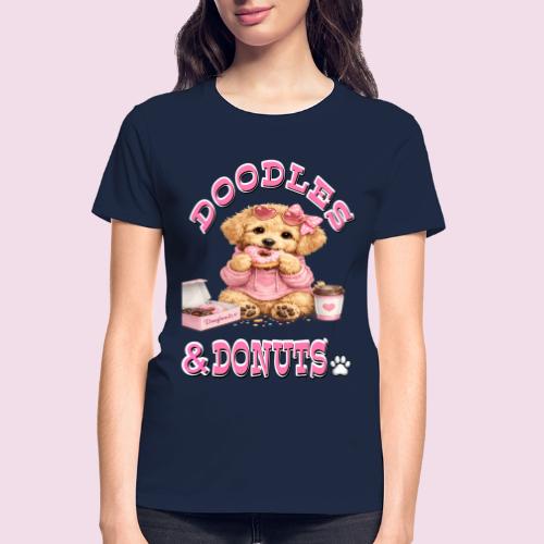 Doodles & Doughnut Cozy Dog Mom Design - Gildan Ultra Cotton Ladies T-Shirt