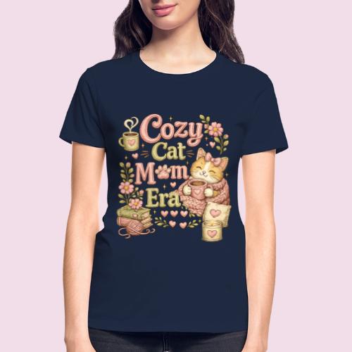 Cozy Cat Mom Era Faux Stitched Design - Gildan Ultra Cotton Ladies T-Shirt