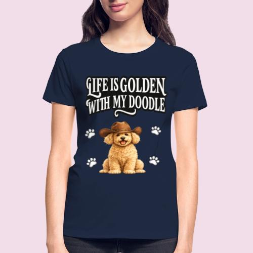 Life Is Golden With My Doodle Cowboy Goldendoodle - Gildan Ultra Cotton Ladies T-Shirt